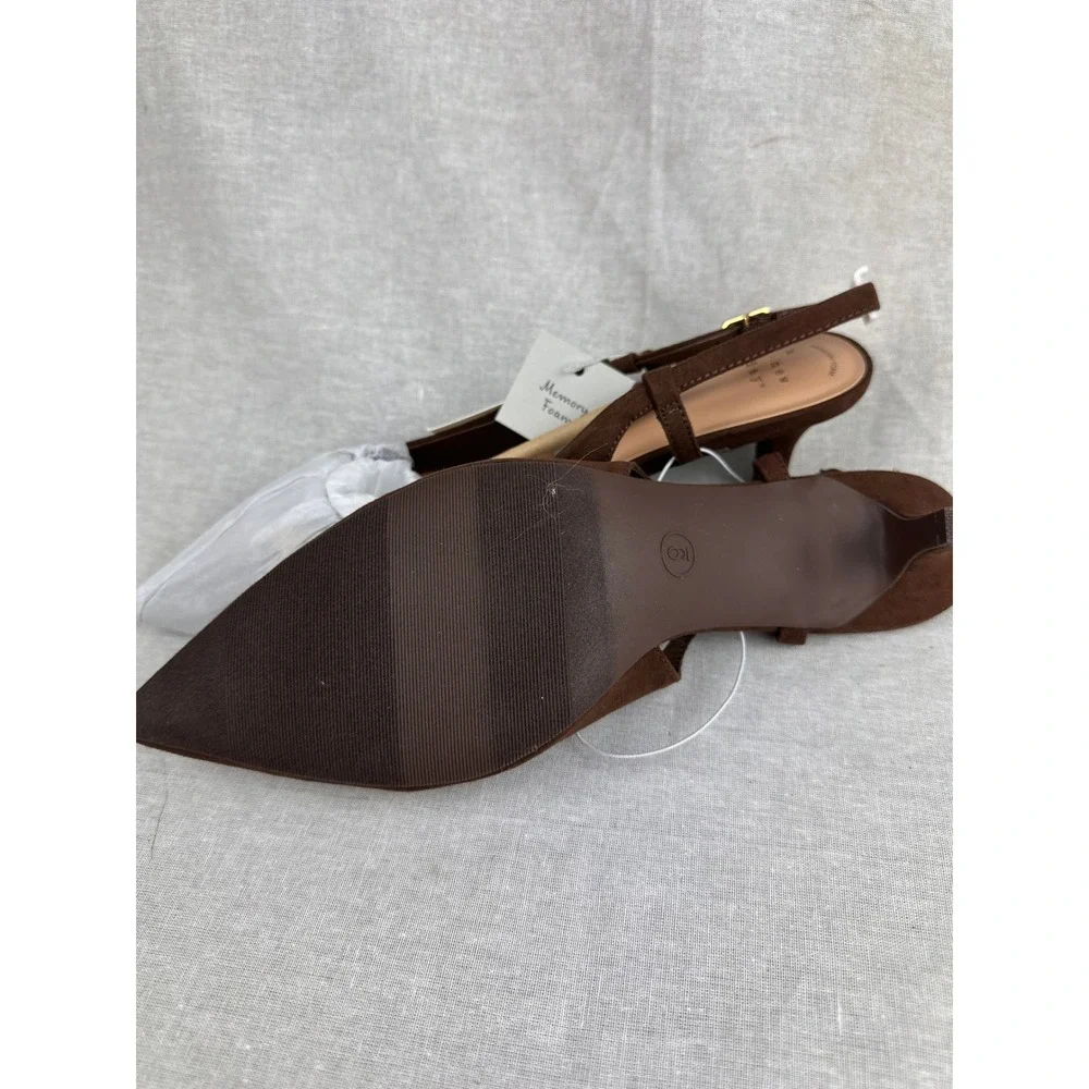 A New Day Womens Brown Slingback Kitten Heels Gold Chain Detail Size 9 NWT